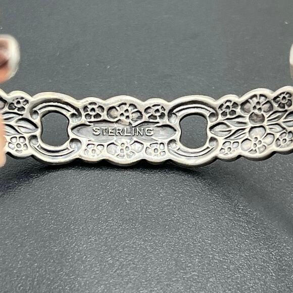 Sterling Silver Vintage Floral Repoussé Art Nouveau Oxidized Cuff Bracelet Sz 7” - Picture 5 of 10